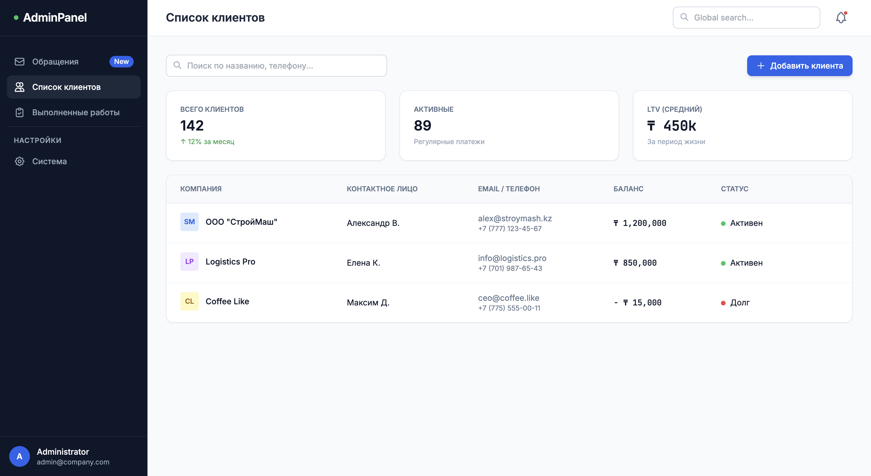 Список клиентов
